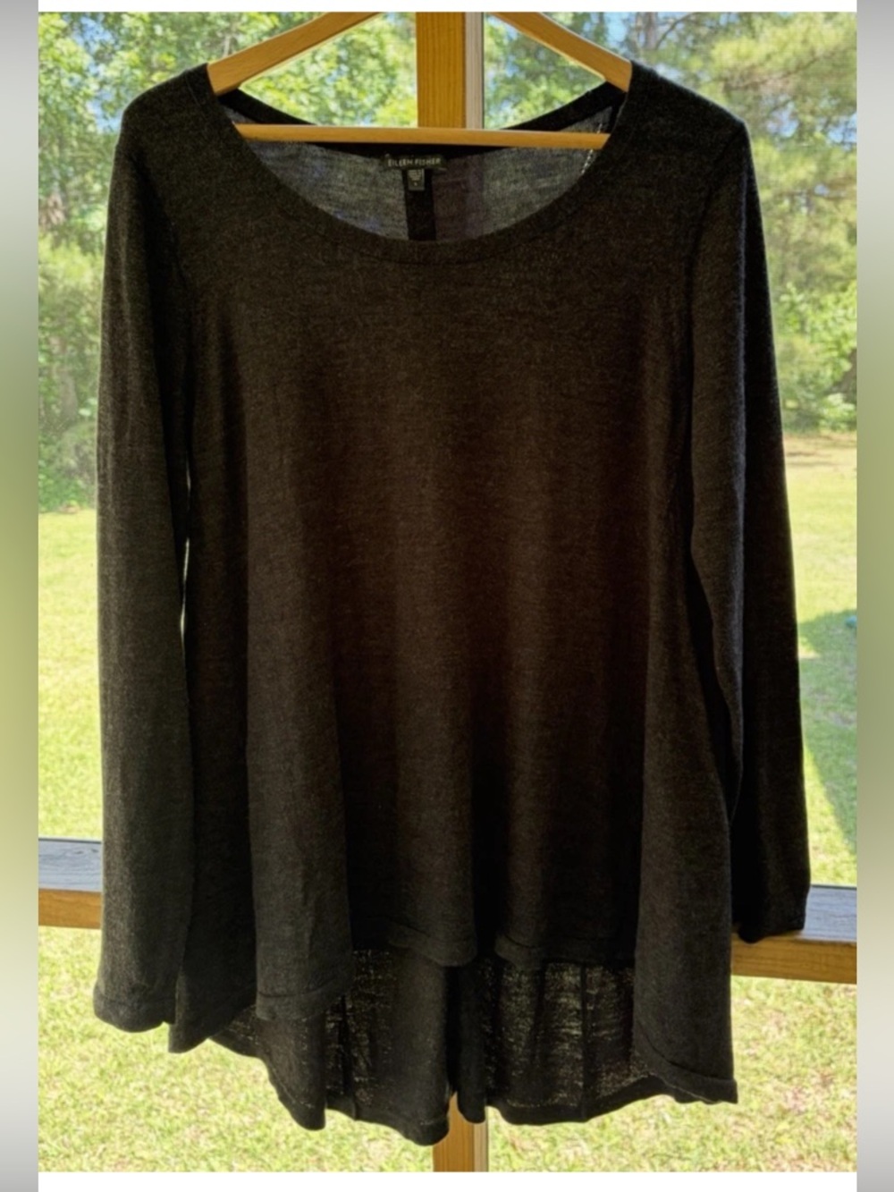 Eileen Fisher Tunic Sweater Womens Size L Gray Merino Wool Italian Yarn Pullover